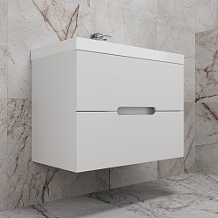 Style Line Тумба под раковину Матис 80 подвесная белая матовая – фотография-3